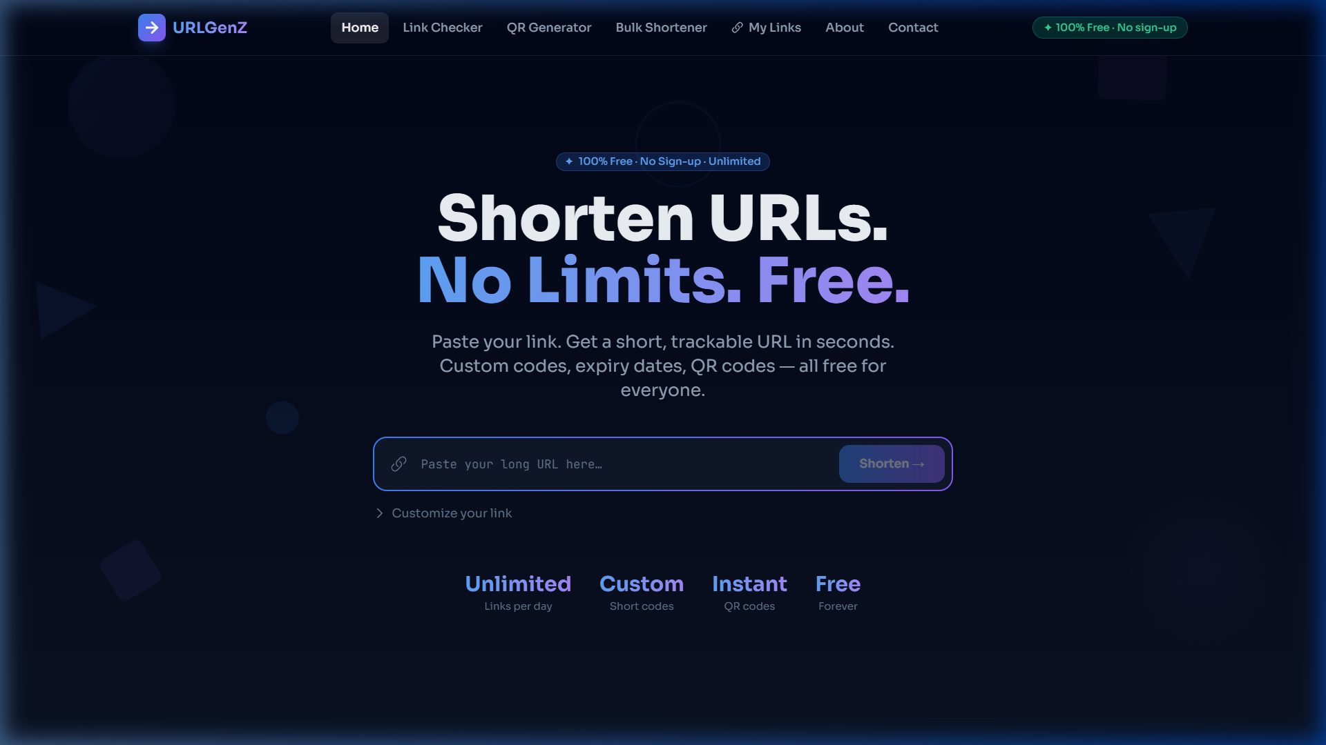 Screenshot of URLGenZ URL Shortener tool