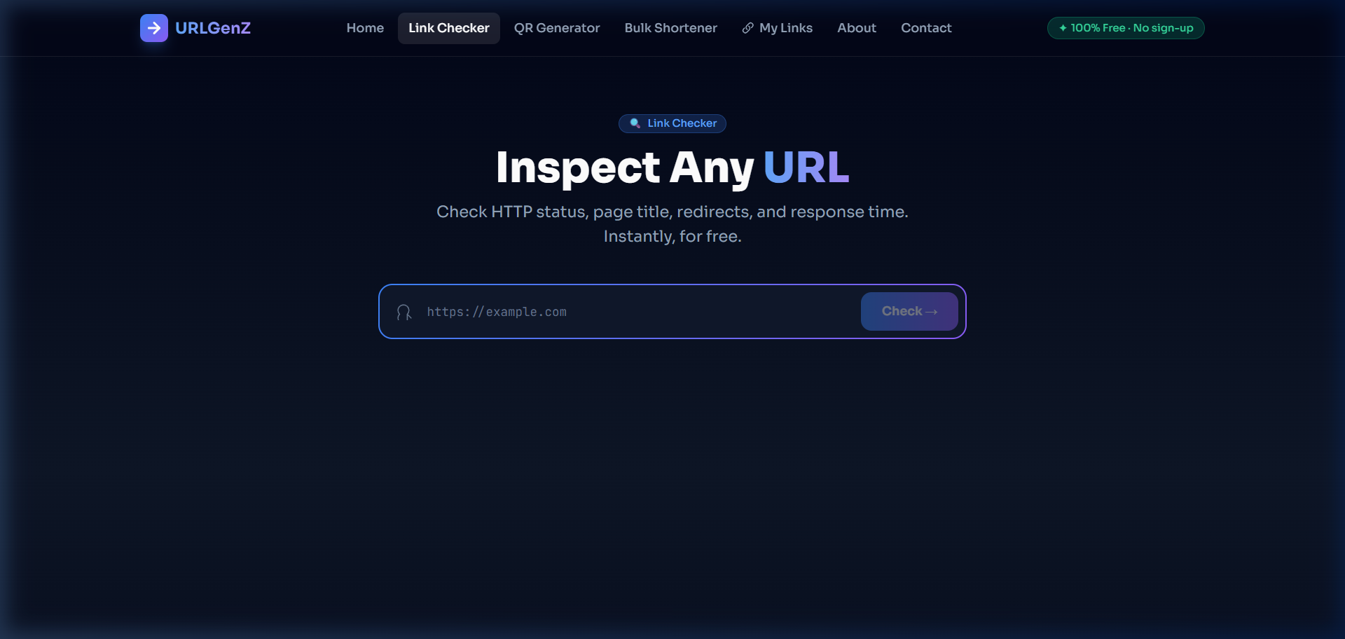 Screenshot of URLGenZ Link Checker tool