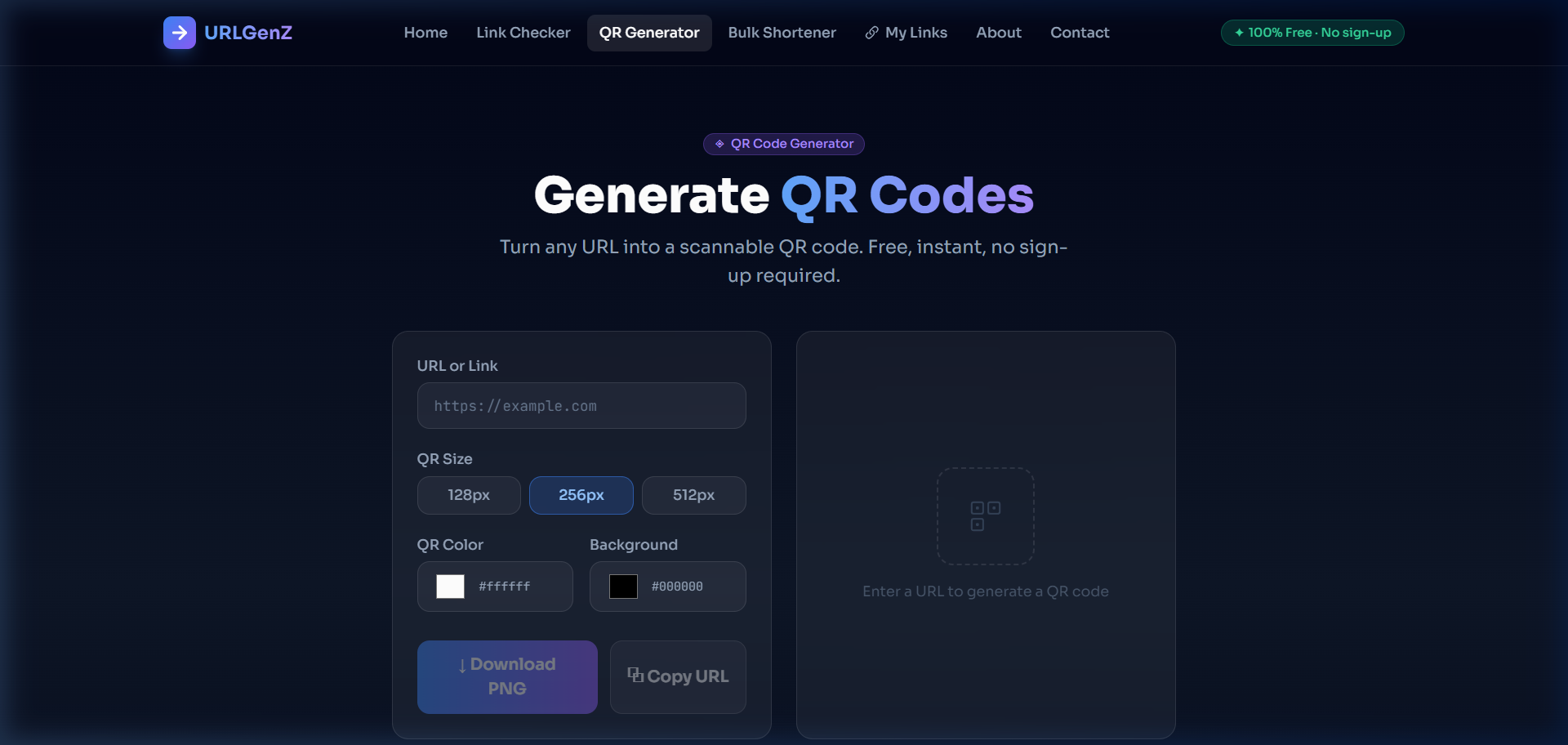 Screenshot of URLGenZ QR Generator tool